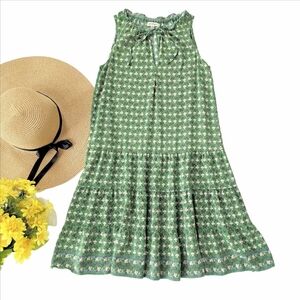 Max Studio Green Floral Sleeveless Mini Dress Cottagecore Boho Size Small Tiers